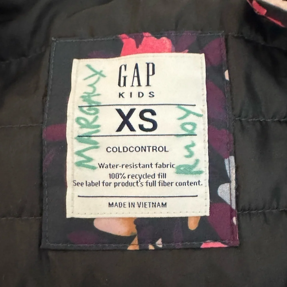 GAP Kids ColdControl Floral Puffer Jacket XS 4-5 Hooded Coat